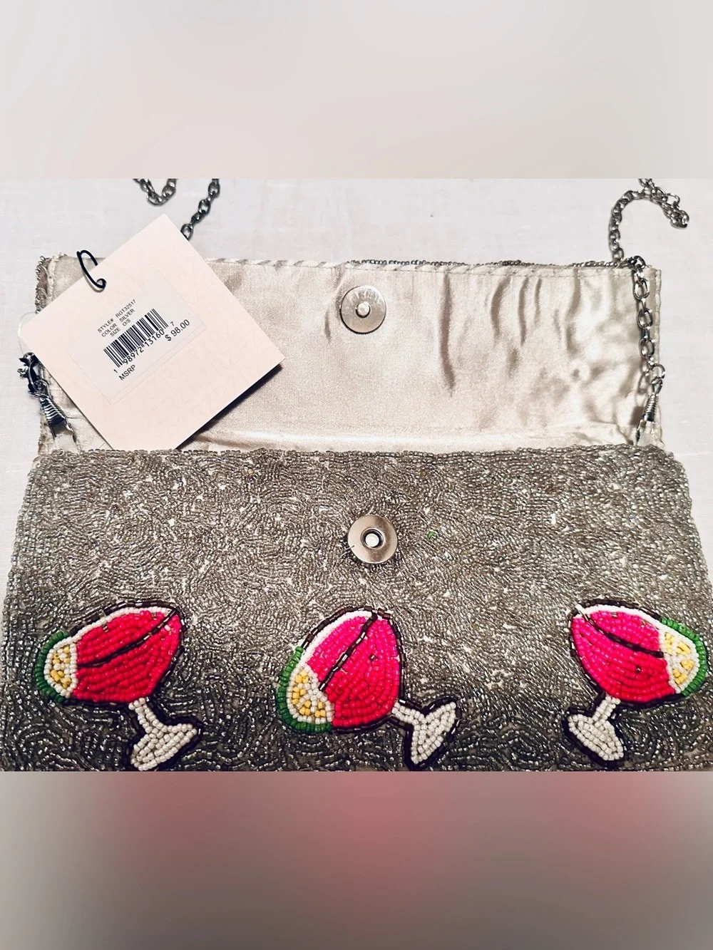 NWT RachelZoe Beaded 3pc set Margarita glass Clutch-Coin Purse & Keychain charm